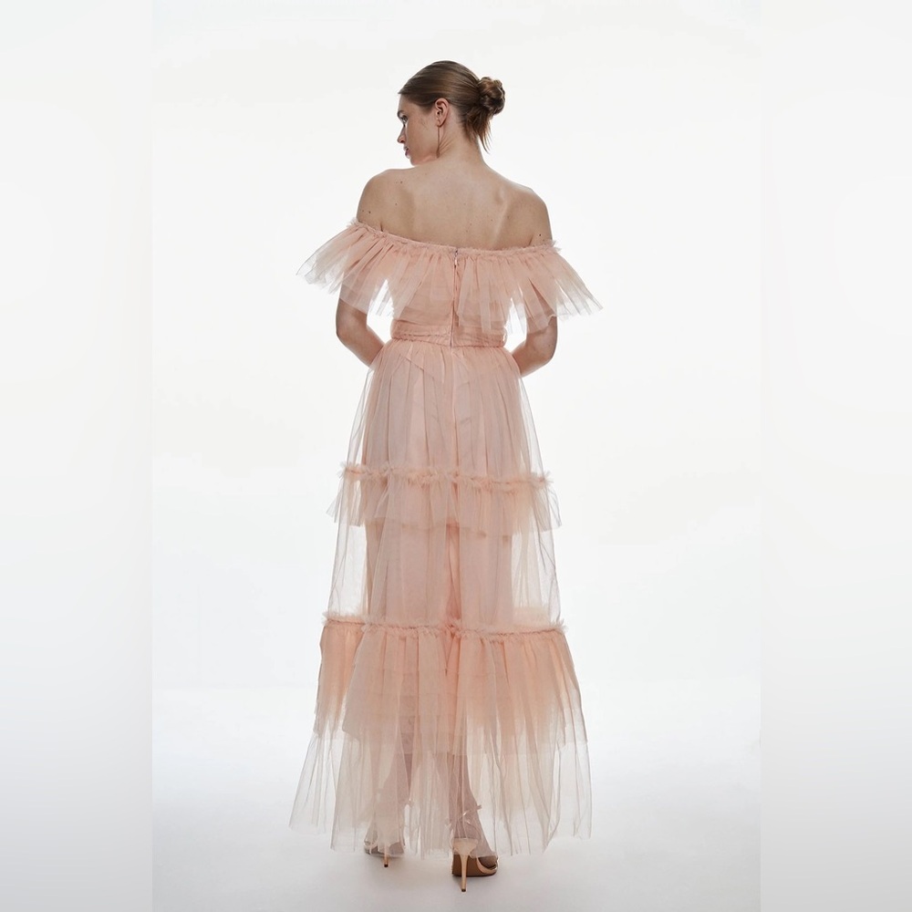 NWT Karen Millen Tulle Corseted Bardot Maxi Dress in Blush - Picture 4 of 11